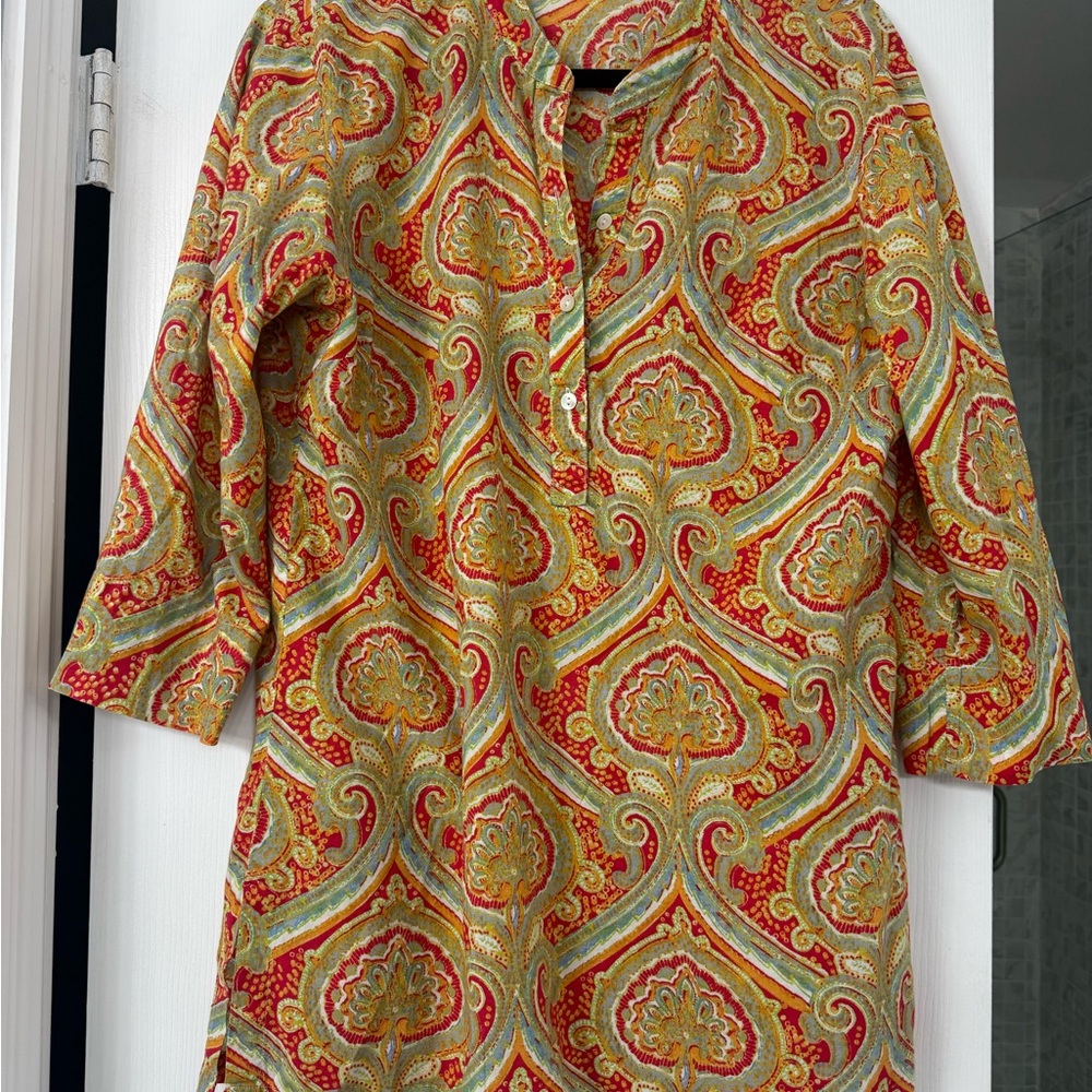 J. McLaughlin Colorful Paisley Tunic Top Beach CoverUp 💯 Cotton